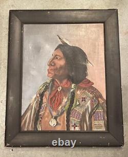 Antique Portrait Of Wolf Robe Cheyenne/Sioux Indian Chief Signed