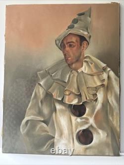Antique Portrait Painting Wpa Era Man Men Jester Circus Signed Fabrizio Large