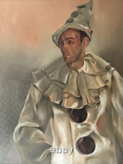 Antique Portrait Painting Wpa Era Man Men Jester Circus Signed Fabrizio Large