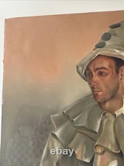 Antique Portrait Painting Wpa Era Man Men Jester Circus Signed Fabrizio Large