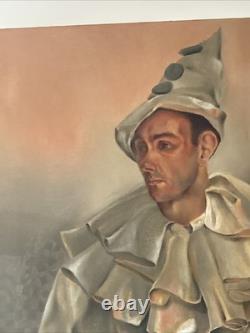 Antique Portrait Painting Wpa Era Man Men Jester Circus Signed Fabrizio Large
