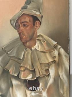 Antique Portrait Painting Wpa Era Man Men Jester Circus Signed Fabrizio Large