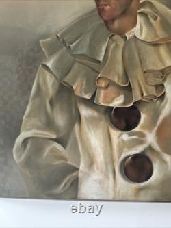 Antique Portrait Painting Wpa Era Man Men Jester Circus Signed Fabrizio Large