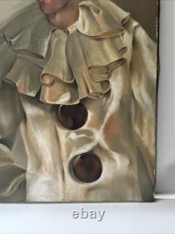 Antique Portrait Painting Wpa Era Man Men Jester Circus Signed Fabrizio Large