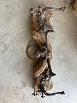 Antique Primitive Oxen Yoke Wood Wrought Iron Country Decor Western Coat Hanger