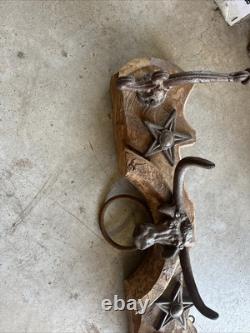 Antique Primitive Oxen Yoke Wood Wrought Iron Country Decor Western Coat Hanger