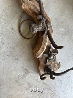 Antique Primitive Oxen Yoke Wood Wrought Iron Country Decor Western Coat Hanger