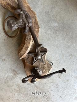 Antique Primitive Oxen Yoke Wood Wrought Iron Country Decor Western Coat Hanger