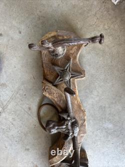 Antique Primitive Oxen Yoke Wood Wrought Iron Country Decor Western Coat Hanger