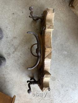 Antique Primitive Oxen Yoke Wood Wrought Iron Country Decor Western Coat Hanger