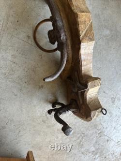 Antique Primitive Oxen Yoke Wood Wrought Iron Country Decor Western Coat Hanger