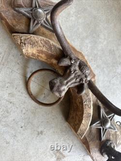 Antique Primitive Oxen Yoke Wood Wrought Iron Country Decor Western Coat Hanger