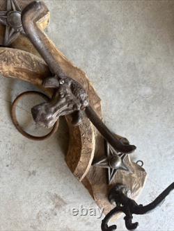 Antique Primitive Oxen Yoke Wood Wrought Iron Country Decor Western Coat Hanger
