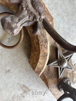 Antique Primitive Oxen Yoke Wood Wrought Iron Country Decor Western Coat Hanger