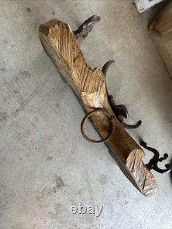 Antique Primitive Oxen Yoke Wood Wrought Iron Country Decor Western Coat Hanger
