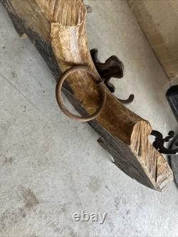 Antique Primitive Oxen Yoke Wood Wrought Iron Country Decor Western Coat Hanger