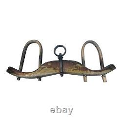 Antique Primitive XL Oxen Yoke Wood Wrought Iron Country Decor Western Americana