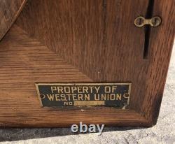 Antique Self Winding Clock Company New York Western Union Large Wall Clock