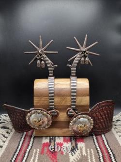 Antique Spanish Style Spurs With Jingle Bobs, Heel Chains And Spur Straps