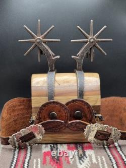 Antique Spanish Style Spurs With Jingle Bobs, Heel Chains And Spur Straps