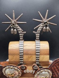 Antique Spanish Style Spurs With Jingle Bobs, Heel Chains And Spur Straps