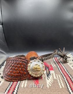 Antique Spanish Style Spurs With Jingle Bobs, Heel Chains And Spur Straps