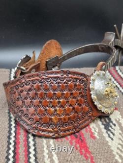 Antique Spanish Style Spurs With Jingle Bobs, Heel Chains And Spur Straps