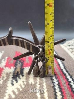Antique Spanish Style Spurs With Jingle Bobs, Heel Chains And Spur Straps