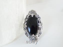 Antique Sterling Silver 925 Large Black Onyx Statement Ring Size 8