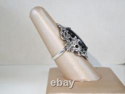 Antique Sterling Silver 925 Large Black Onyx Statement Ring Size 8
