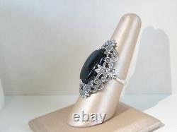 Antique Sterling Silver 925 Large Black Onyx Statement Ring Size 8