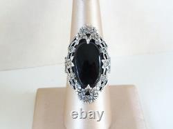 Antique Sterling Silver 925 Large Black Onyx Statement Ring Size 8