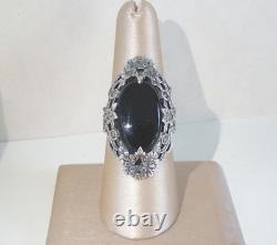 Antique Sterling Silver 925 Large Black Onyx Statement Ring Size 8