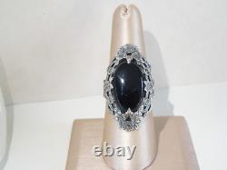 Antique Sterling Silver 925 Large Black Onyx Statement Ring Size 8