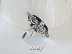 Antique Sterling Silver 925 Large Black Onyx Statement Ring Size 8
