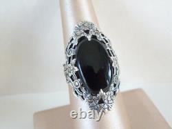 Antique Sterling Silver 925 Large Black Onyx Statement Ring Size 8