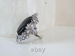 Antique Sterling Silver 925 Large Black Onyx Statement Ring Size 8