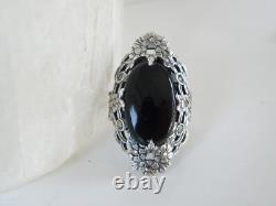 Antique Sterling Silver 925 Large Black Onyx Statement Ring Size 8