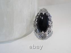 Antique Sterling Silver 925 Large Black Onyx Statement Ring Size 8