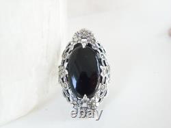 Antique Sterling Silver 925 Large Black Onyx Statement Ring Size 8