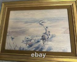 Antique THE SIGNAL Signed CM Russell 25.5x19.5Western Native American Indian