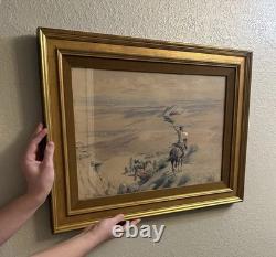 Antique THE SIGNAL Signed CM Russell 25.5x19.5Western Native American Indian