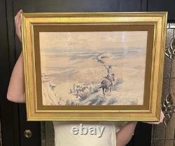 Antique THE SIGNAL Signed CM Russell 25.5x19.5Western Native American Indian