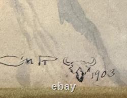 Antique THE SIGNAL Signed CM Russell 25.5x19.5Western Native American Indian