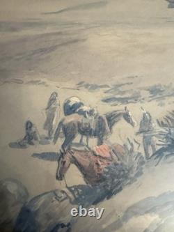 Antique THE SIGNAL Signed CM Russell 25.5x19.5Western Native American Indian