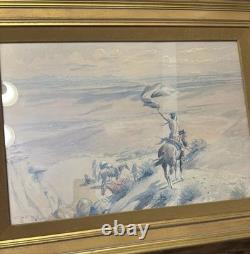 Antique THE SIGNAL Signed CM Russell 25.5x19.5Western Native American Indian