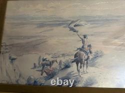 Antique THE SIGNAL Signed CM Russell 25.5x19.5Western Native American Indian