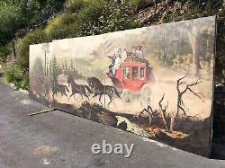 Antique Wells Fargo Large Wall Mural Oil Painting Art Western Stagecoach 3 piece