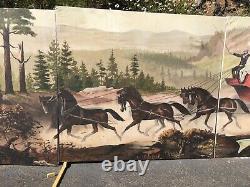 Antique Wells Fargo Large Wall Mural Oil Painting Art Western Stagecoach 3 piece