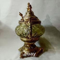 Antique Western Decorative Glass Soup Jar Large Metal Engraving Devil Mask Handl